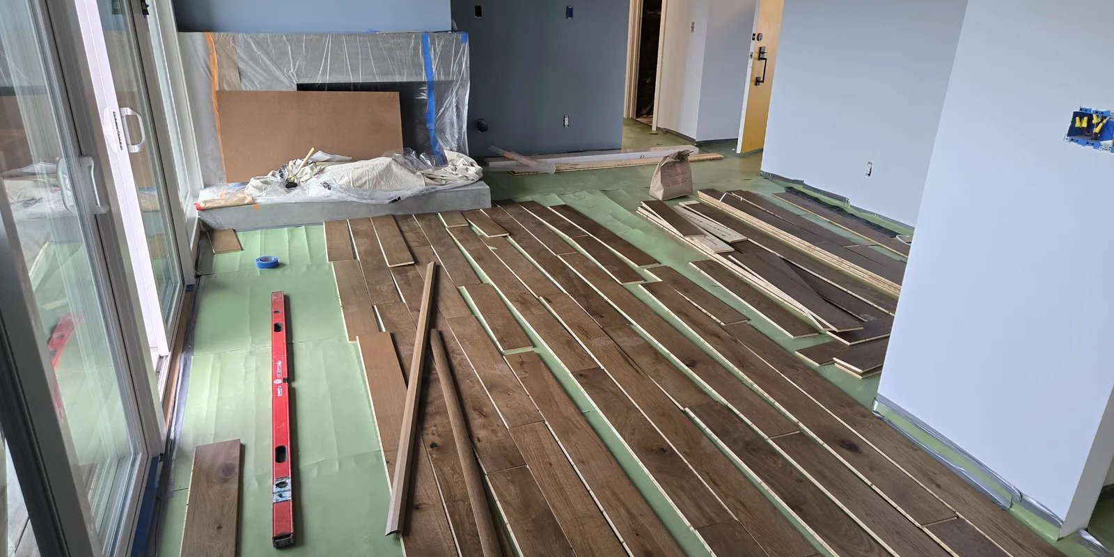 Interior floor framing exposed during residential renovation work