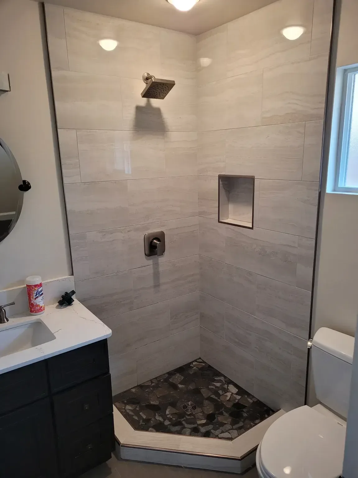 Finished bathroom remodeling project by Rising Starr Construction