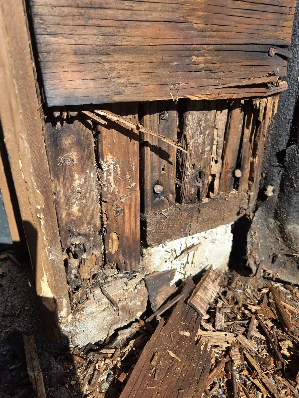 Dry rot damage on exterior wood framing in Windsor CA
